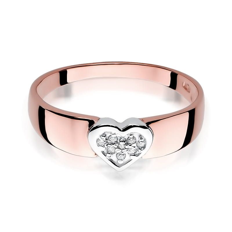 Pierścionek z brylantami 0,04 ct, różowe złoto 585