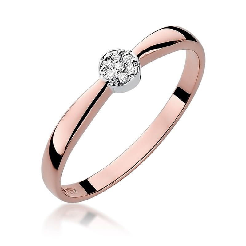 Pierścionek z brylantami 0,04 ct, różowe złoto 585
