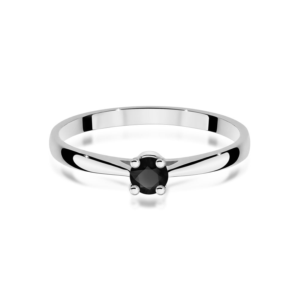 Pierścionek z czarnym diamentem 0,20 ct, białe złoto 585