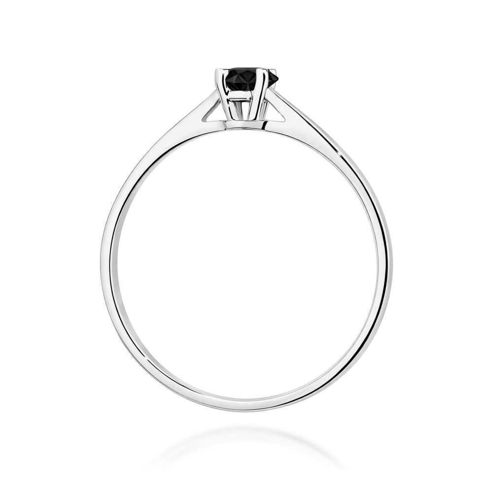 Pierścionek z czarnym diamentem 0,20 ct, białe złoto 585
