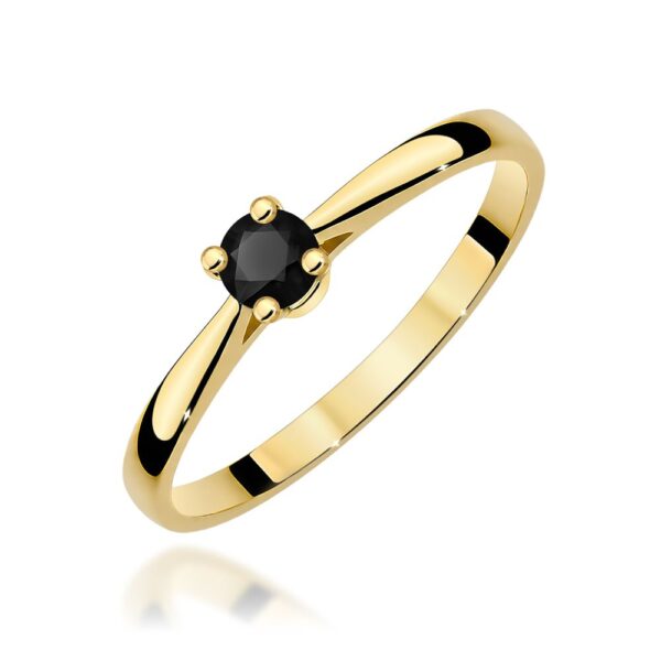 Pierścionek z czarnym diamentem 0,20 ct, żółte złoto 585