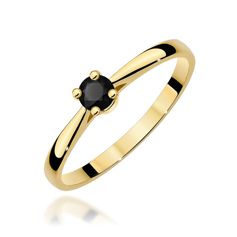 Pierścionek z czarnym diamentem 0,20 ct, żółte złoto 585