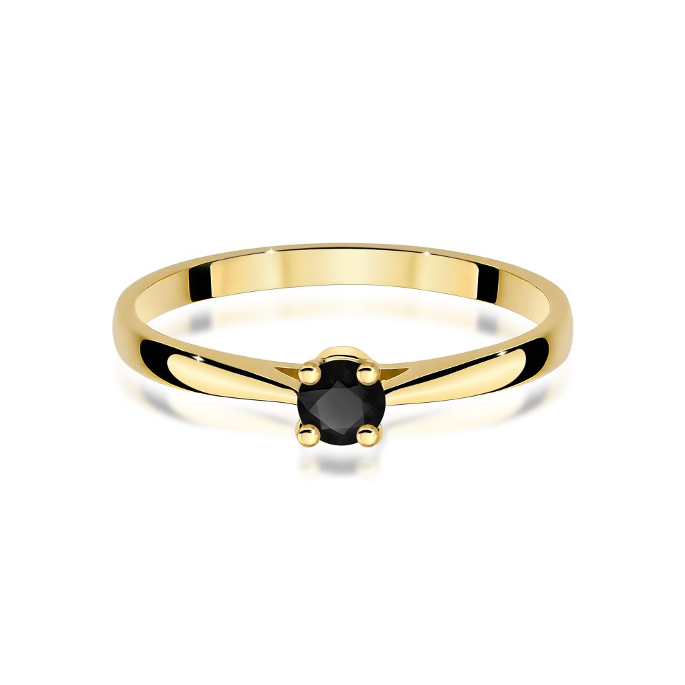Pierścionek z czarnym diamentem 0,20 ct, żółte złoto 585