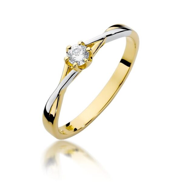 Pierścionek zaręczynowy z brylantem 0,12 ct, żółte złoto 585