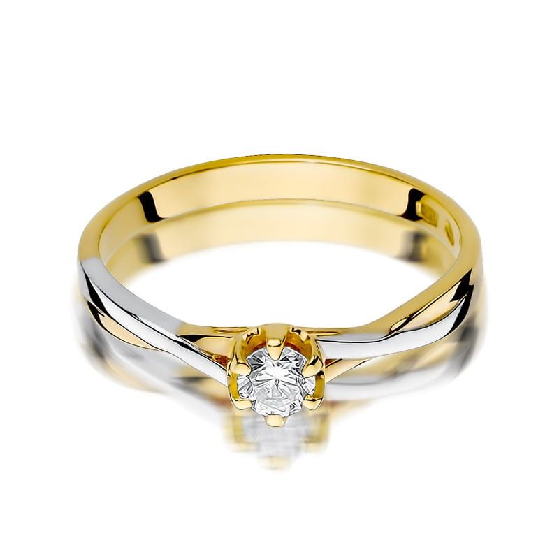 Pierścionek zaręczynowy z brylantem 0,23 ct, żółte złoto 585