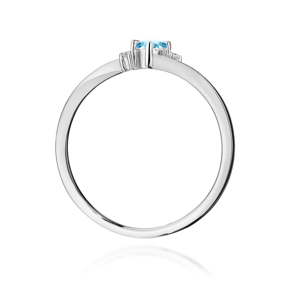 Pierścionek z topazem Swiss Blue 0,15 ct i brylantami, białe złoto 585