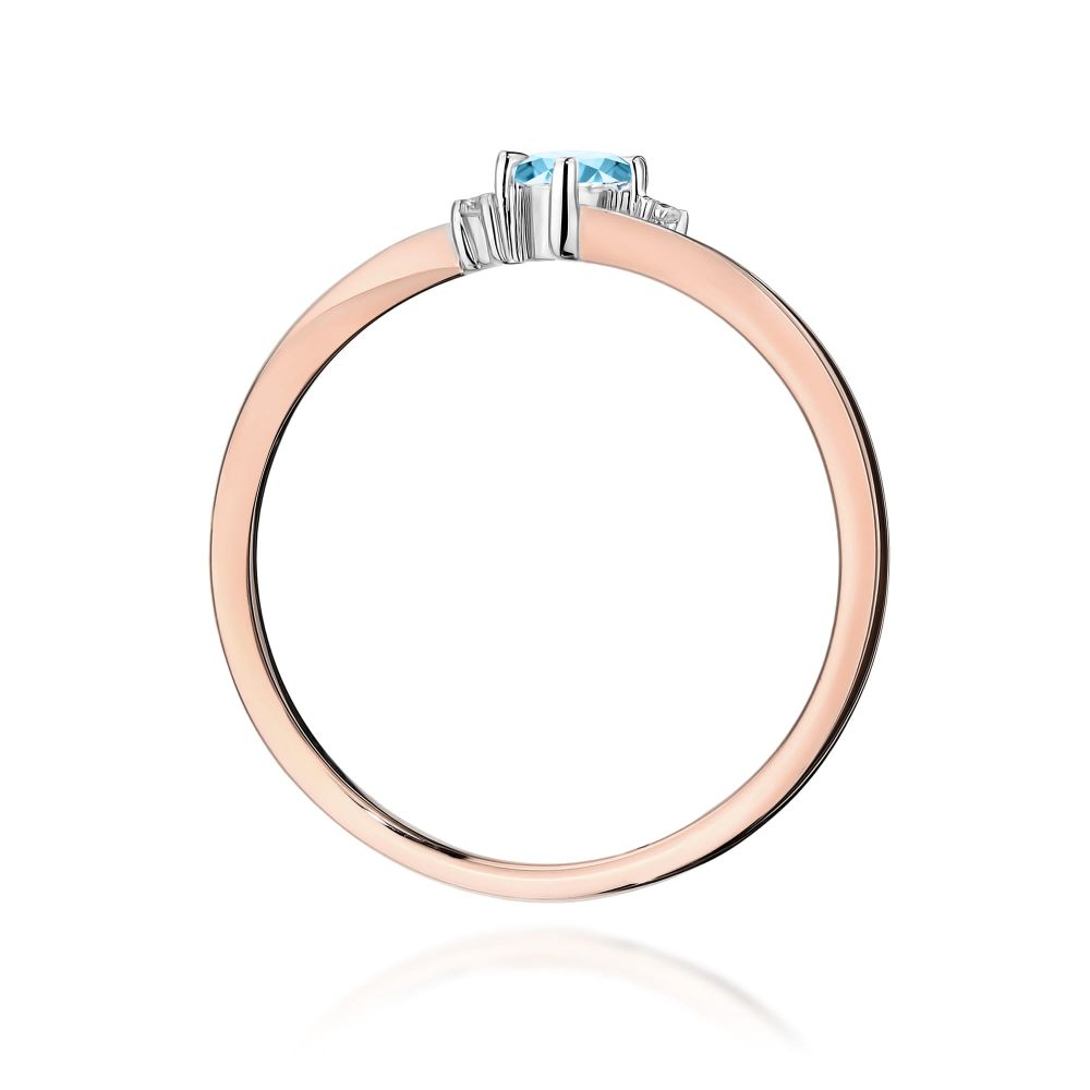 Pierścionek z topazem Swiss Blue 0,15 ct i brylantami, różowe złoto 585