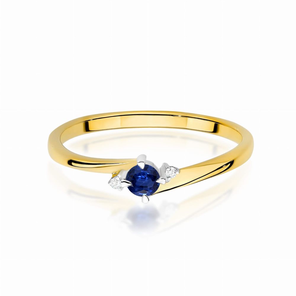 Pierścionek ze szafirem 0,15 ct i brylantami, żółte złoto 585