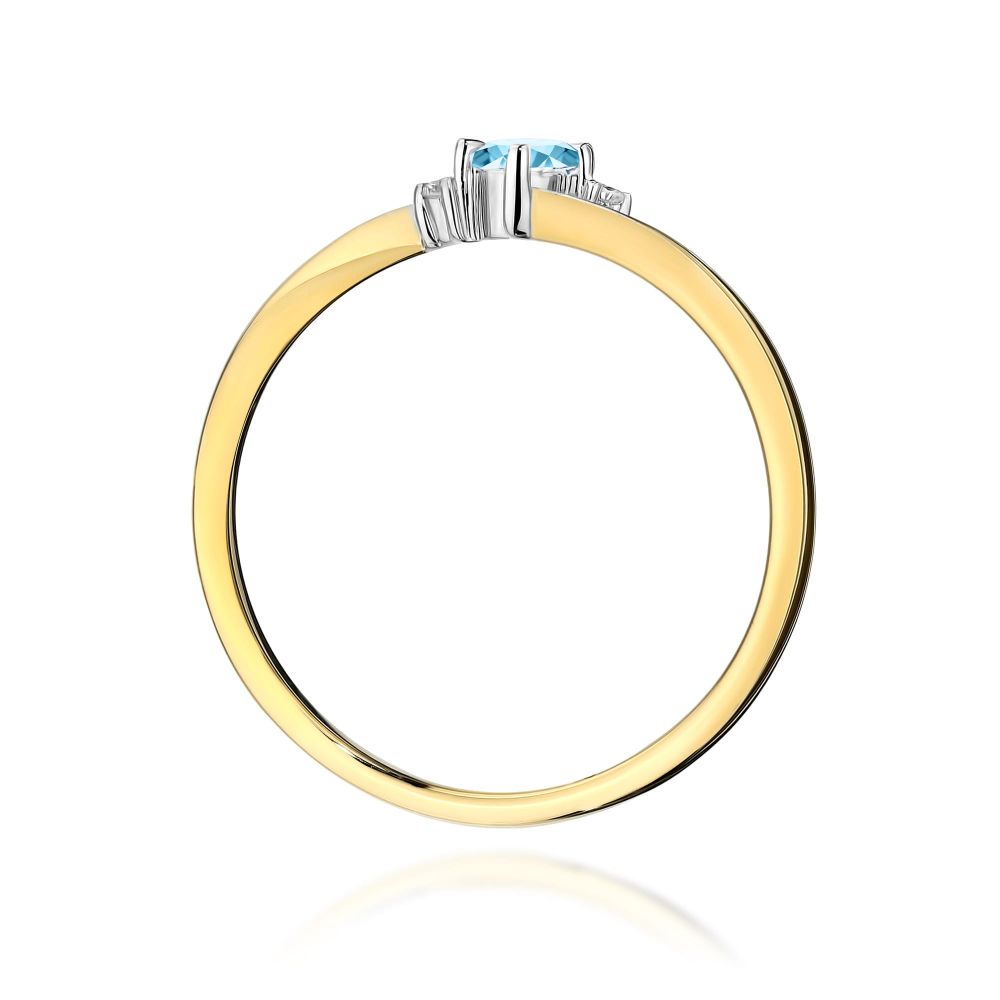 Pierścionek z topazem Swiss Blue 0,15 ct i brylantami, żółte złoto 585