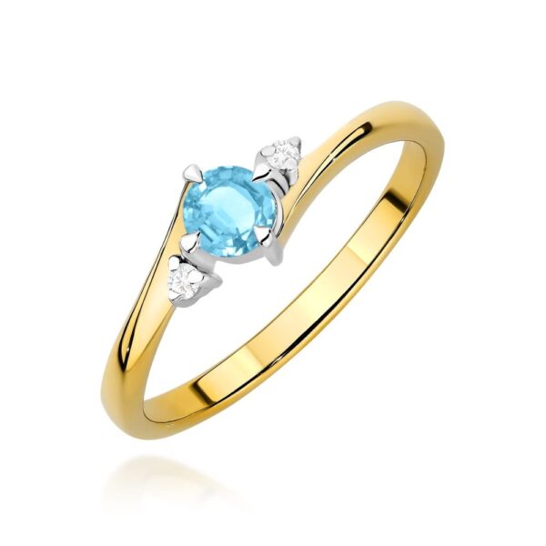 Pierścionek z topazem Swiss Blue 0,25 ct i brylantami, żółte złoto 585