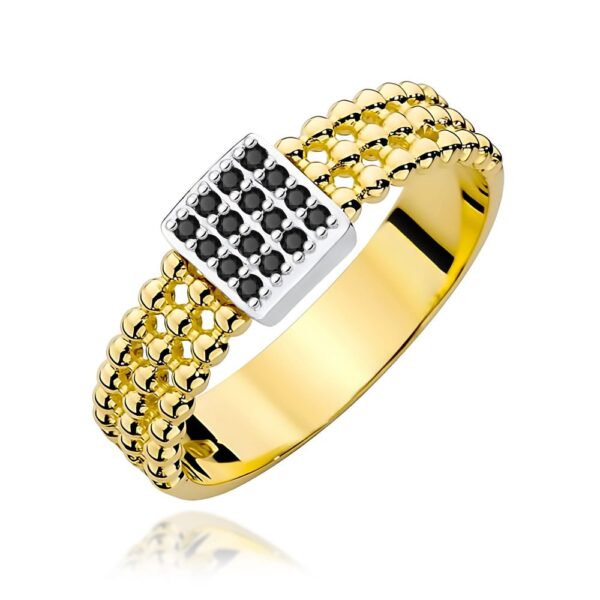 Pierścionek z czarnymi brylantami 0,08 ct, żółte złoto 585