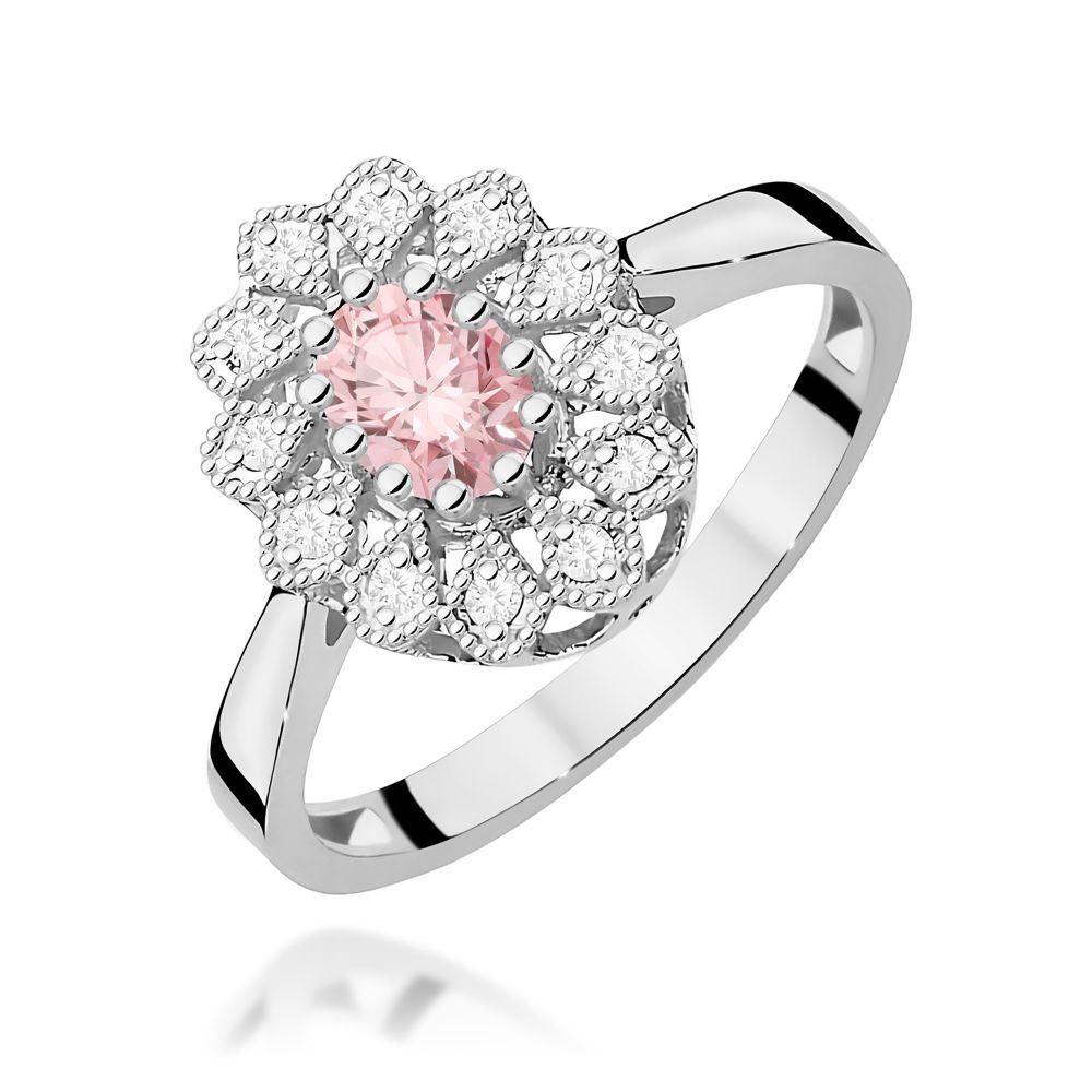 Pierścionek z różowym diamentem laboratoryjnym 0,60 ct, białe złoto 585