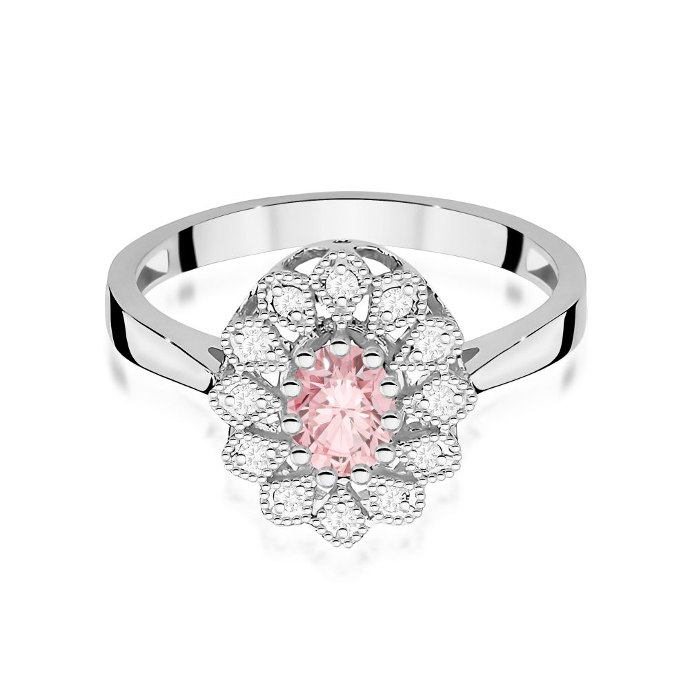 Pierścionek z różowym diamentem laboratoryjnym 0,60 ct, białe złoto 585