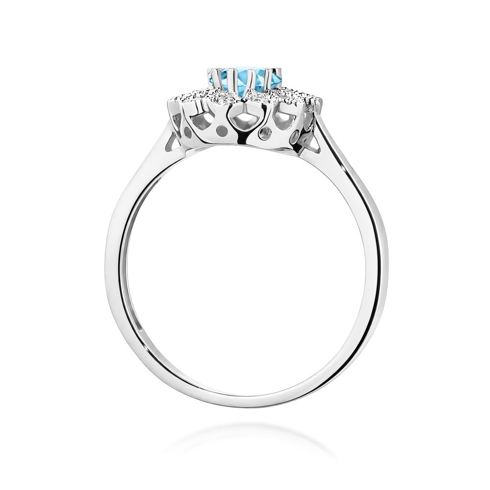 Pierścionek z topazem Swiss Blue 0,50 ct i brylantami, białe złoto 585