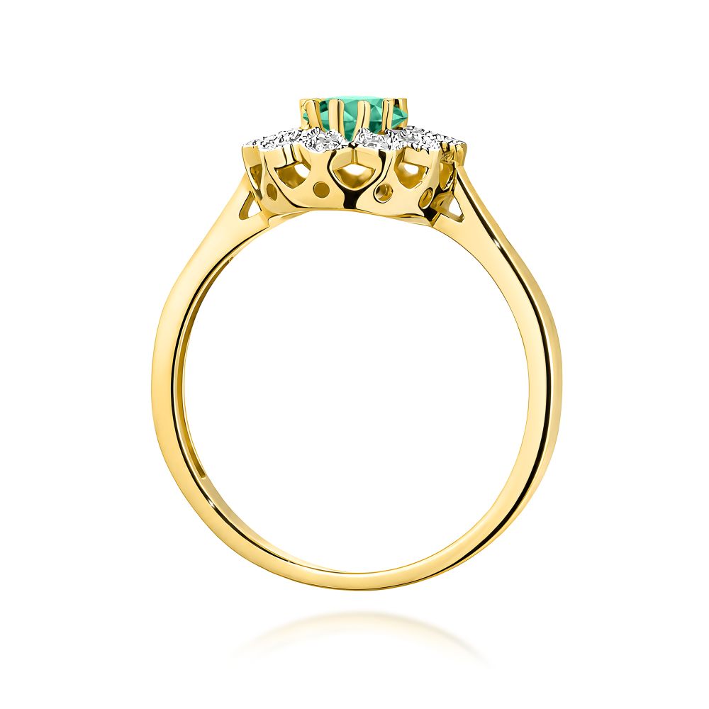Pierścionek ze szmaragdem 0,40 ct i brylantami, żółte złoto 585