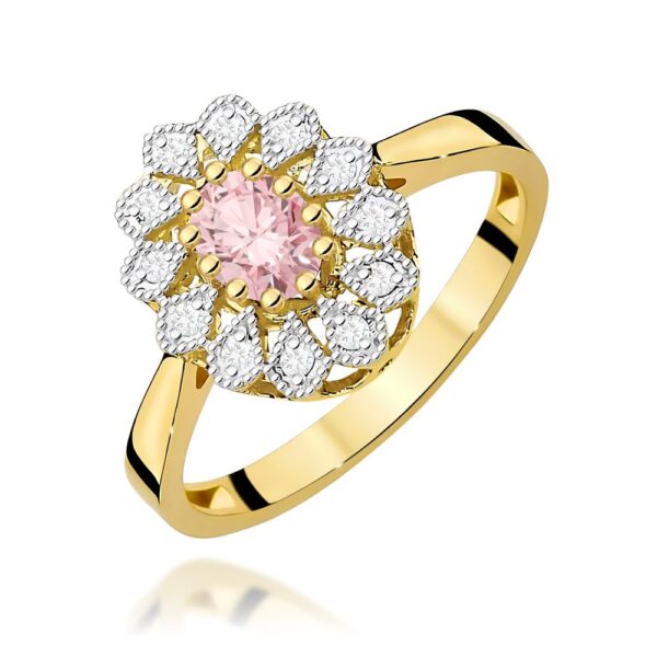 Pierścionek z różowym diamentem laboratoryjnym 0,60 ct, żółte złoto 585