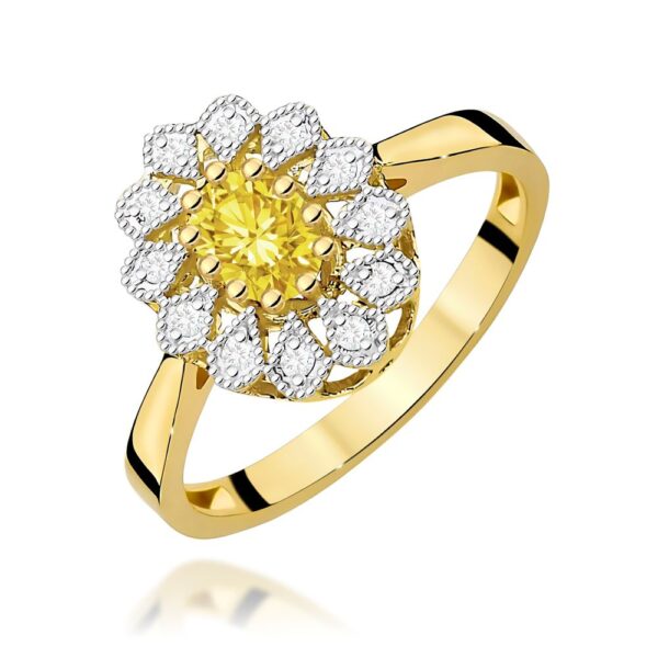 Pierścionek z żółtym diamentem laboratoryjnym 0,60 ct, żółte złoto 585