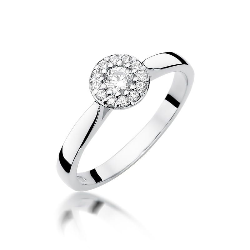 Pierścionek z brylantami 0,22 ct, białe złoto 585