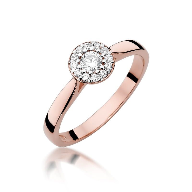 Pierścionek z brylantami 0,22 ct, różowe złoto 585