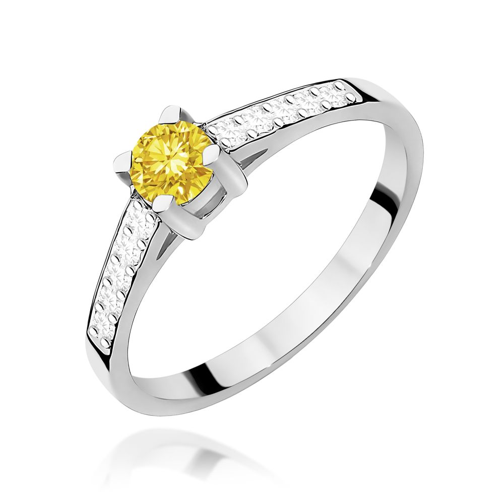 Pierścionek z żółtym diamentem laboratoryjnym 0,44 ct, białe złoto 585