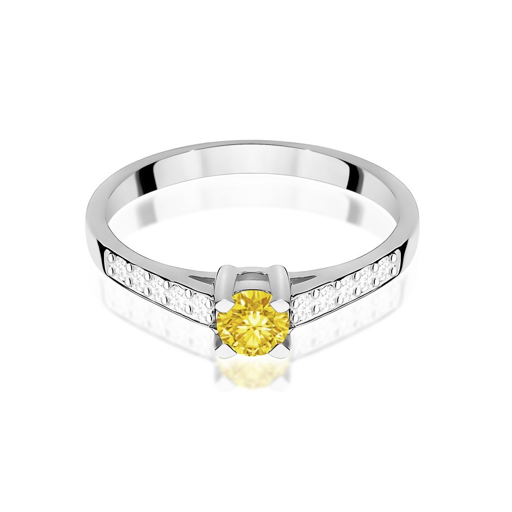Pierścionek z żółtym diamentem laboratoryjnym 0,44 ct, białe złoto 585