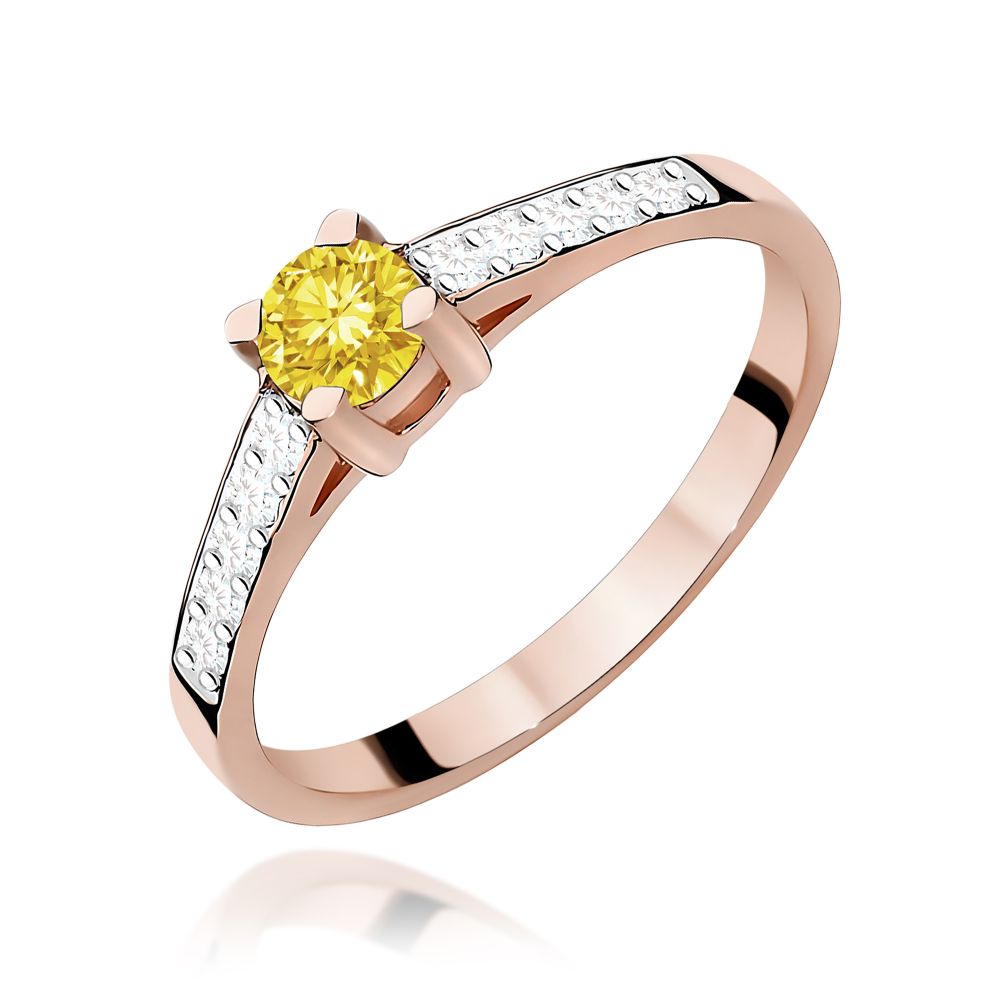 Pierścionek z żółtym diamentem laboratoryjnym 0,44 ct, różowe złoto 585