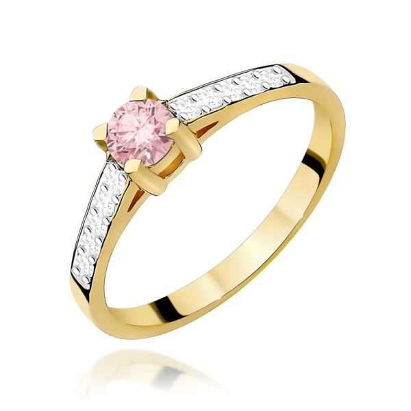 Pierścionek z różowym diamentem laboratoryjnym 0,44 ct, żółte złoto 585