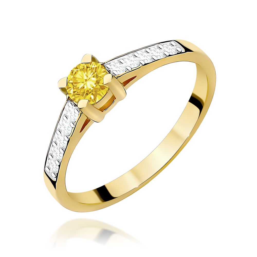 Pierścionek z żółtym diamentem laboratoryjnym 0,44 ct, żółte złoto 585