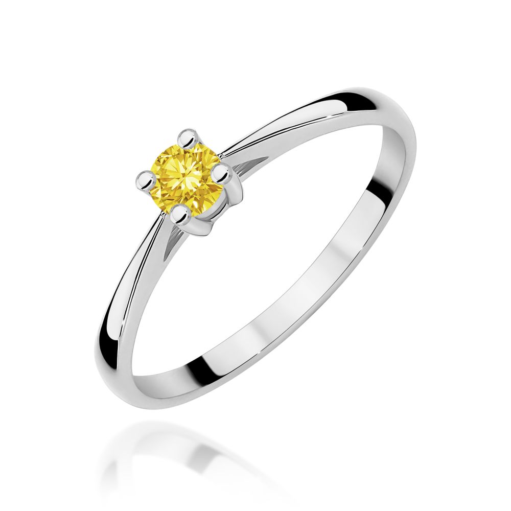 Pierścionek z żółtym diamentem laboratoryjnym 0,15 ct, białe złoto 585