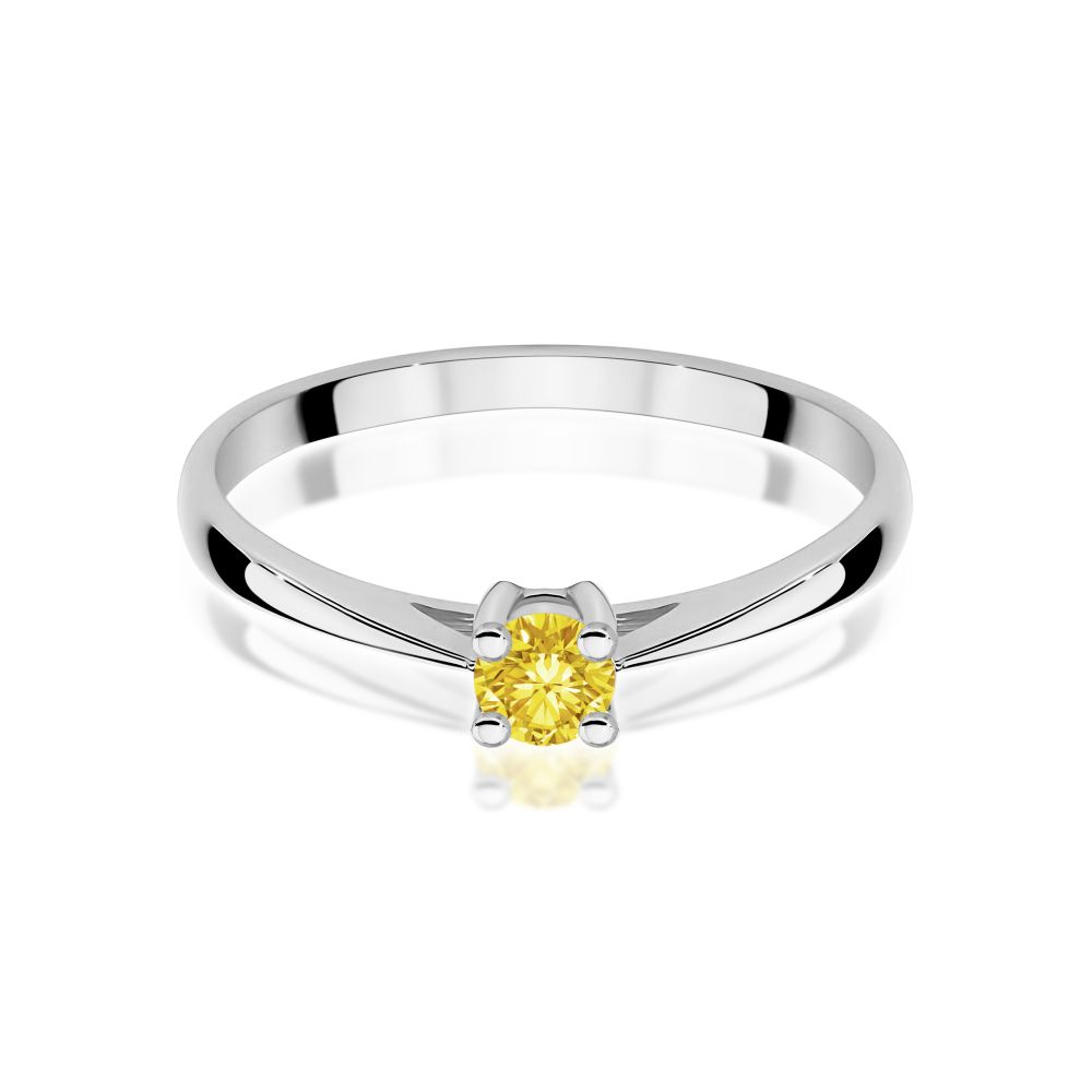 Pierścionek z żółtym diamentem laboratoryjnym 0,15 ct, białe złoto 585