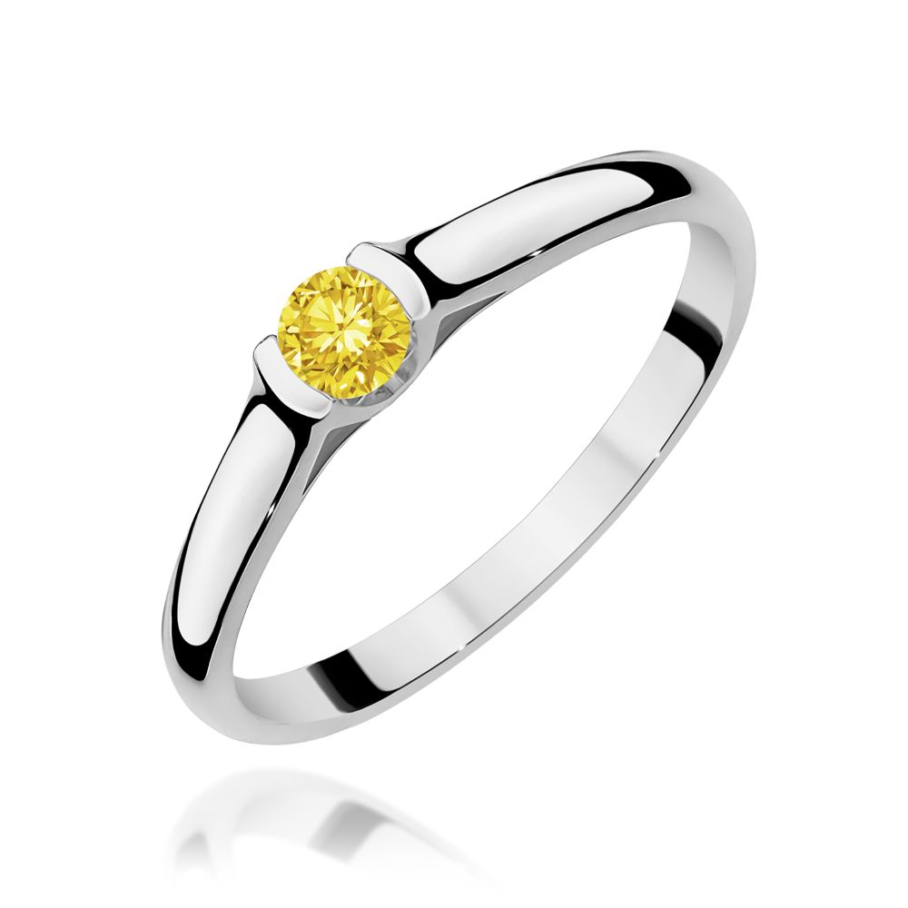 Pierścionek z żółtym diamentem laboratoryjnym 0,15 ct, białe złoto 585