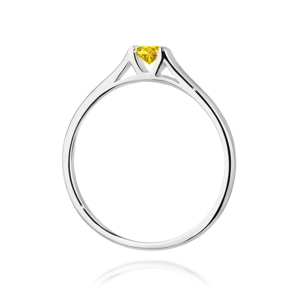Pierścionek z żółtym diamentem laboratoryjnym 0,15 ct, białe złoto 585