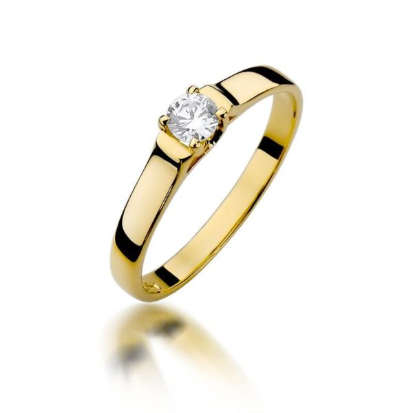 Pierścionek zaręczynowy z brylantem 0,18 ct, żółte złoto 585