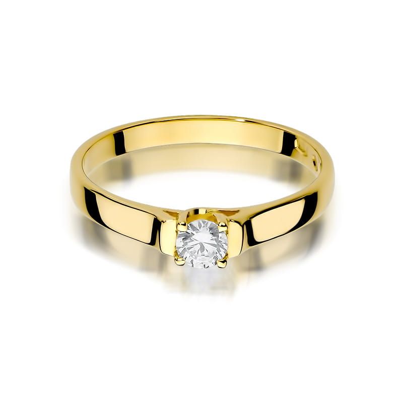 Pierścionek zaręczynowy z brylantem 0,18 ct, żółte złoto 585