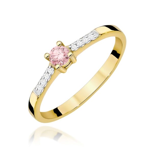 Pierścionek z różowym diamentem laboratoryjnym 0,22 ct, żółte złoto 585