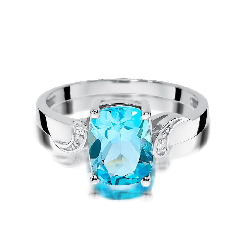 Pierścionek z topazem Swiss Blue 2,40 ct i brylantami, białe złoto 585
