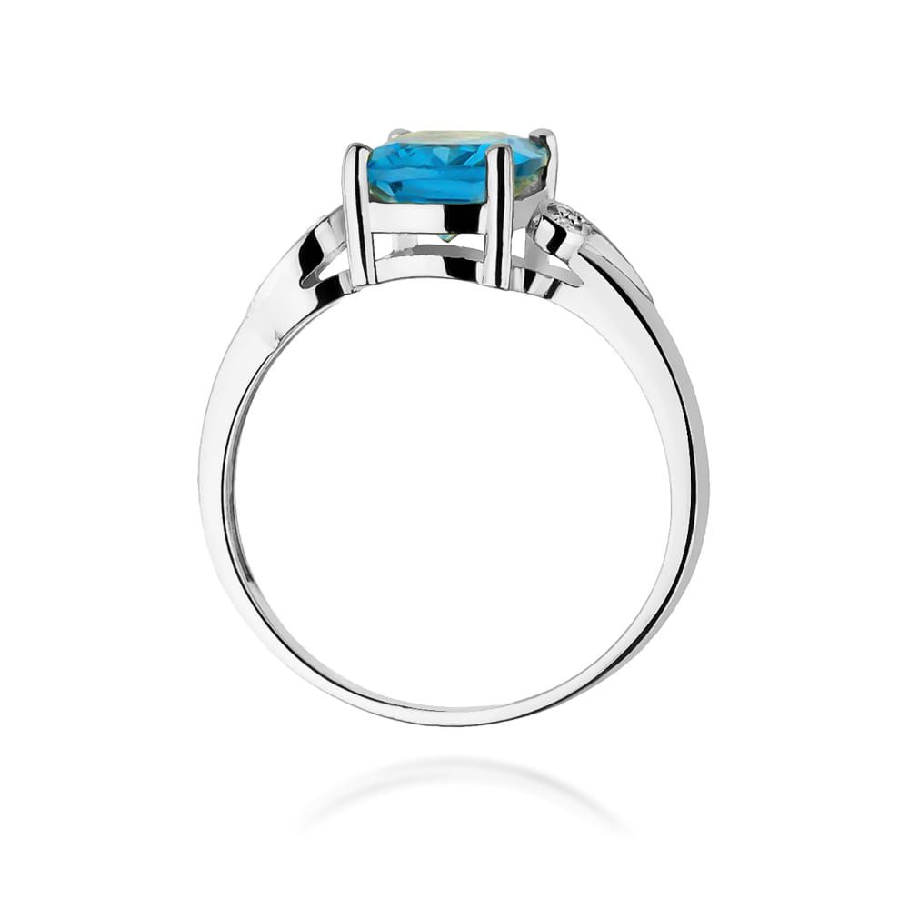 Pierścionek z topazem Swiss Blue 2,40 ct i brylantami, białe złoto 585