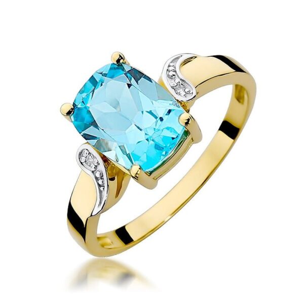 Pierścionek z topazem Swiss Blue 2,40 ct i brylantami, żółte złoto 585