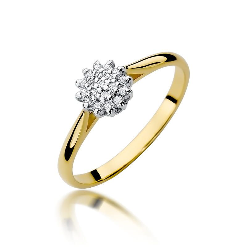 Pierścionek z brylantami 0,10 ct, żółte złoto 585