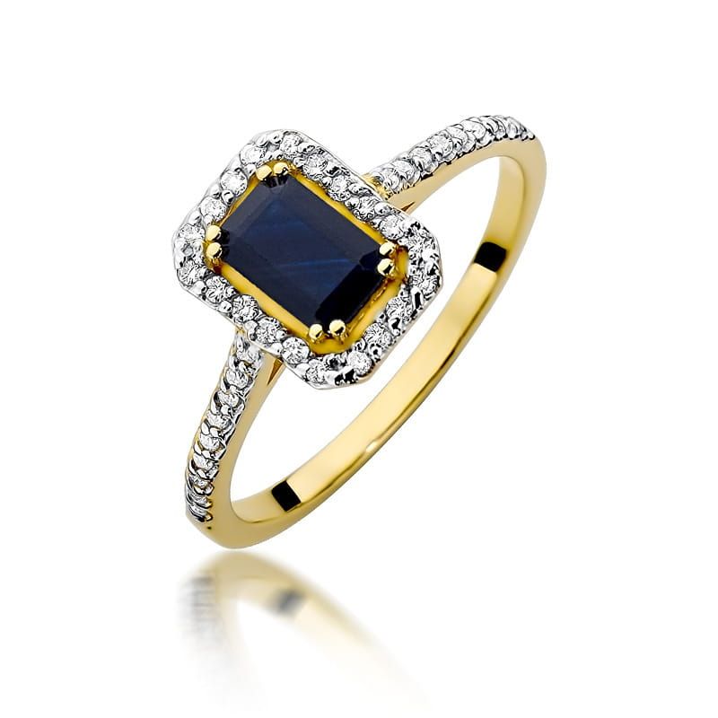 Pierścionek ze szafirem 0,60 ct i brylantami, żółte złoto 585