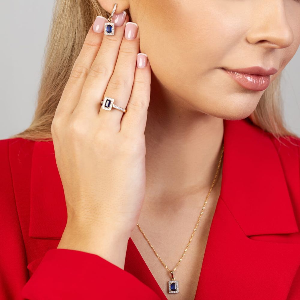 Pierścionek ze szafirem 0,60 ct i brylantami, żółte złoto 585