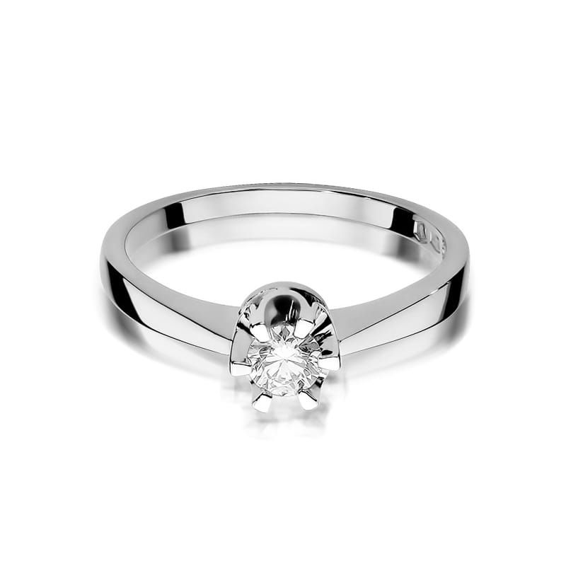 Pierścionek zaręczynowy z brylantem 0,25 ct, białe złoto 585