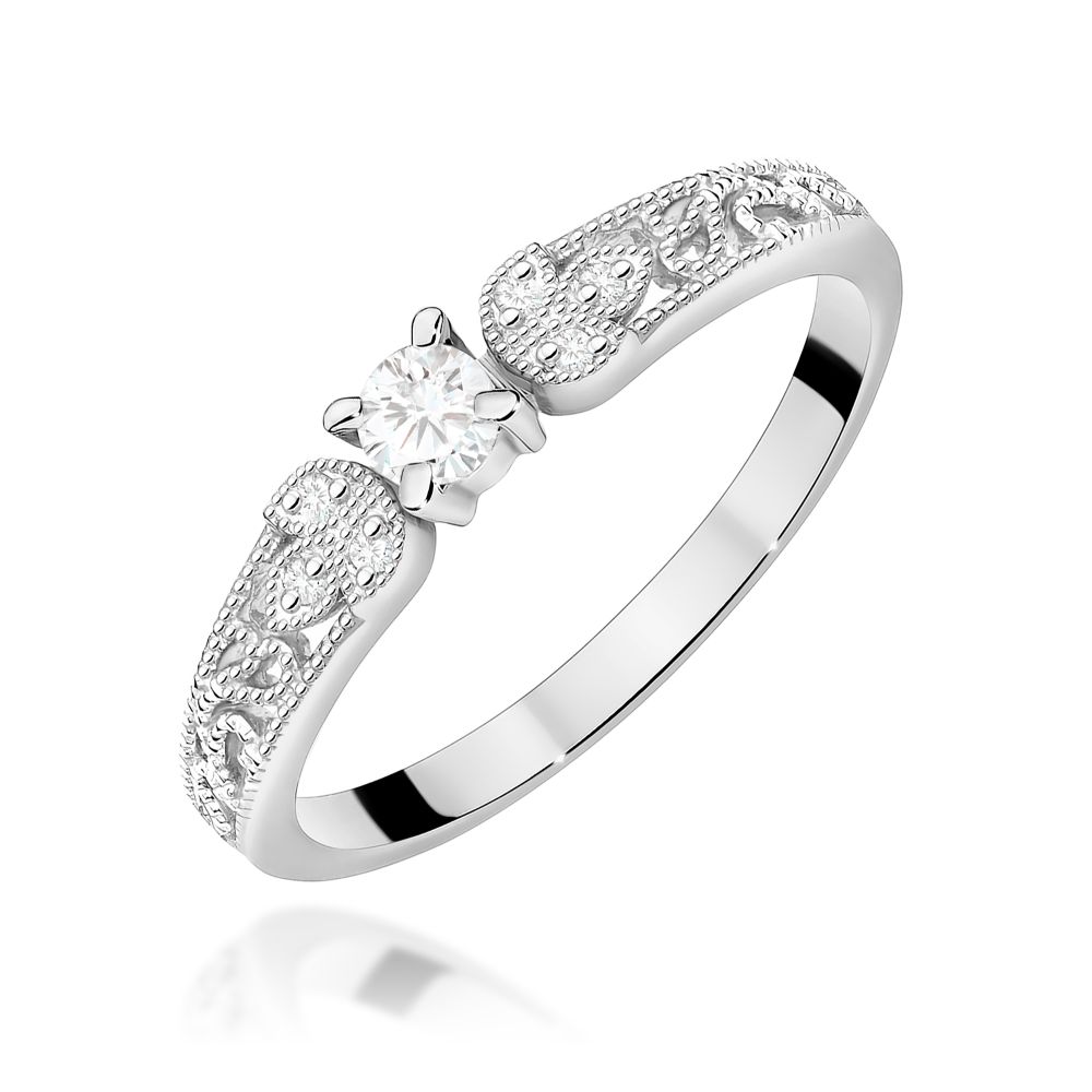 Pierścionek z brylantami 0,13 ct, białe złoto 585