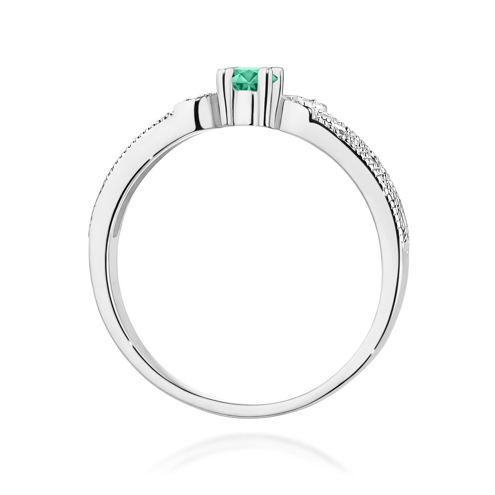 Pierścionek ze szmaragdem 0,15 ct i brylantami, białe złoto 585