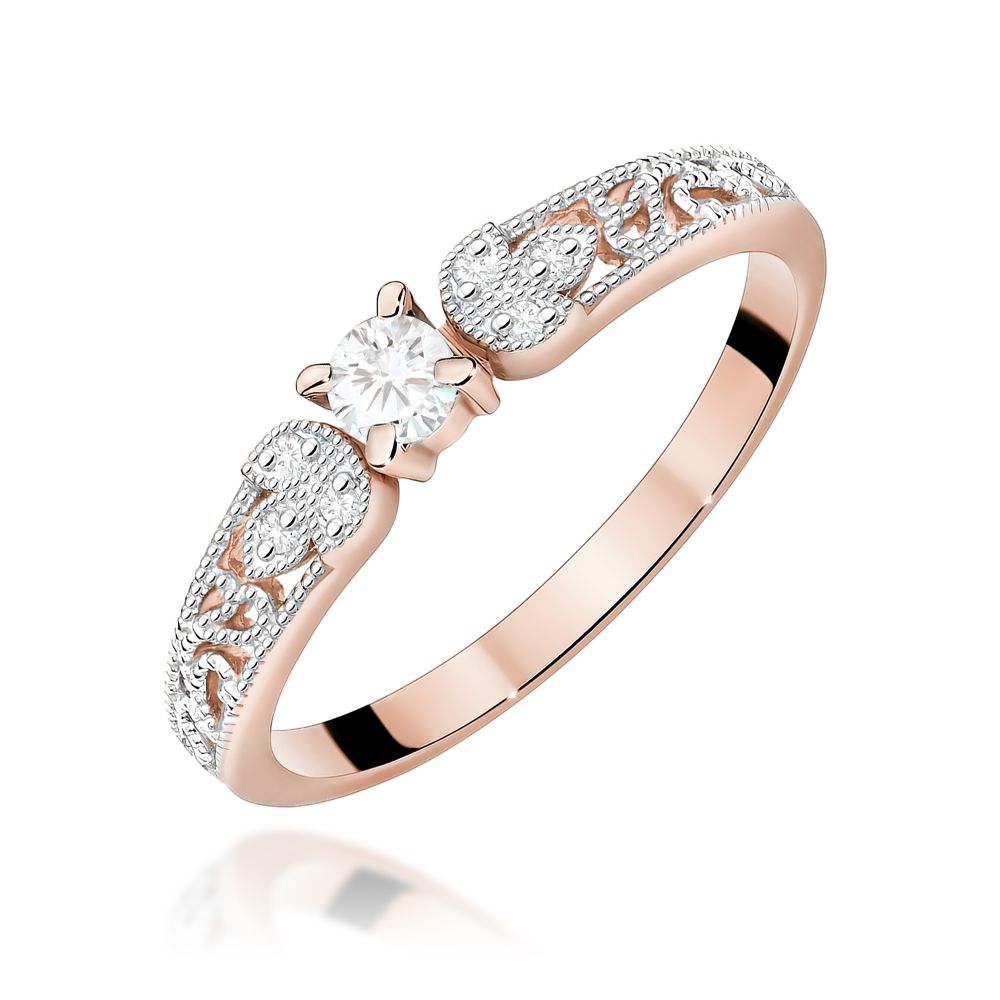 Pierścionek z brylantami 0,13 ct, różowe złoto 585