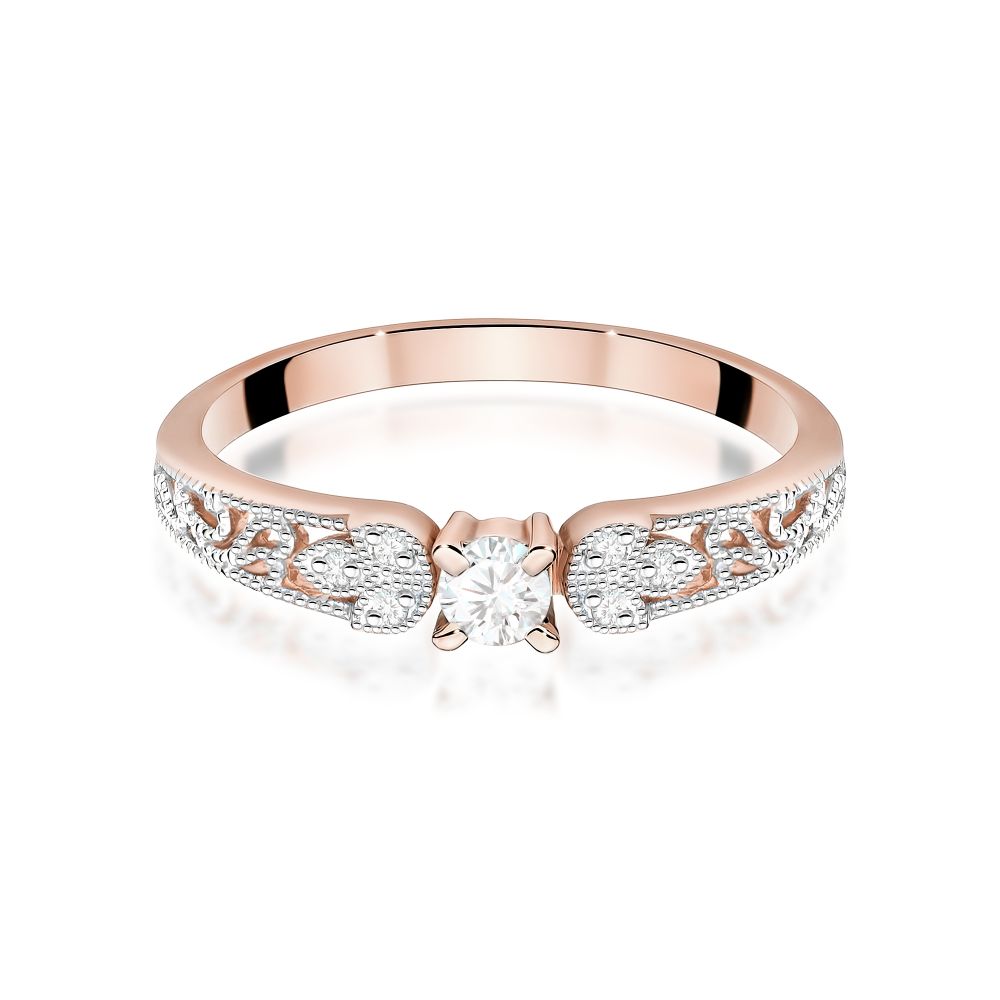 Pierścionek z brylantami 0,13 ct, różowe złoto 585