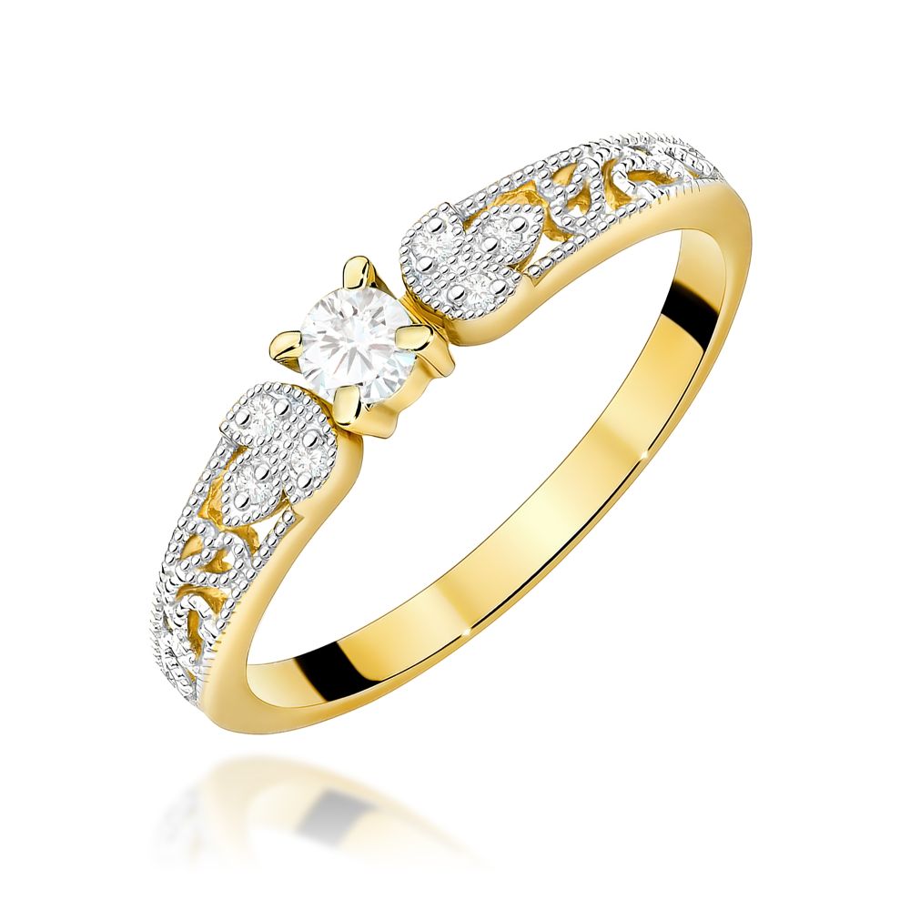 Pierścionek z brylantami 0,13 ct, żółte złoto 585