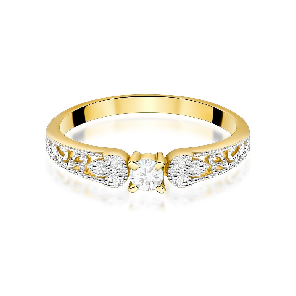 Pierścionek z brylantami 0,13 ct, żółte złoto 585