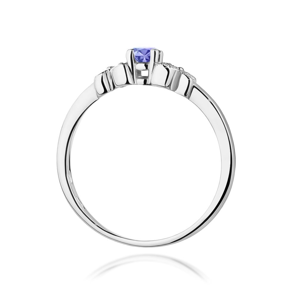Pierścionek z tanzanitem 0,15 ct i brylantami, białe złoto 585