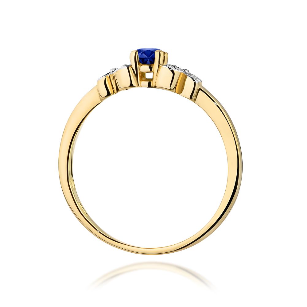 Pierścionek ze szafirem 0,15 ct i brylantami, żółte złoto 585